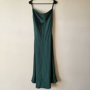 SheIn Dark Emerald Green Satin Midi Dress